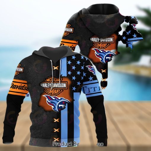 NFL Tennessee Titans Specialized Design With Flag Mix Harley Davidson 3D Hoodie