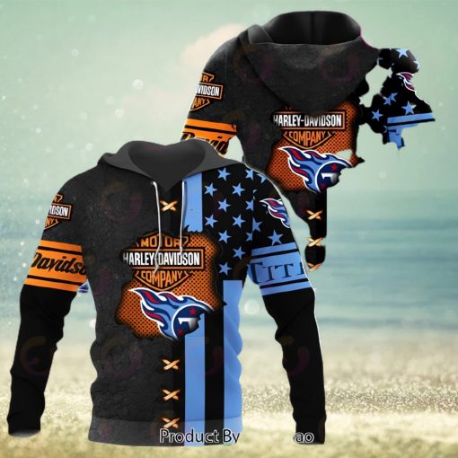 NFL Tennessee Titans Specialized Design With Flag Mix Harley Davidson 3D Hoodie