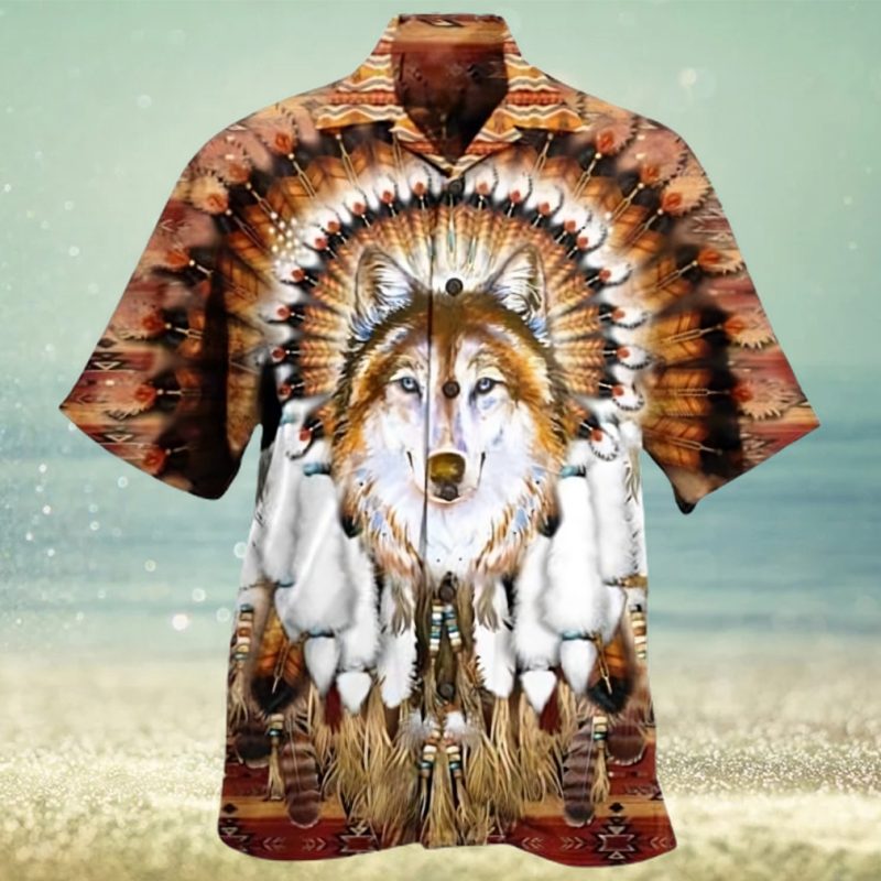 Native American Wolf Feather Headdress Edition Hawaiian 3D Hawaii Shirts