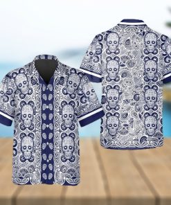 Navy Pattern Color Skull Hawaiian Shirt