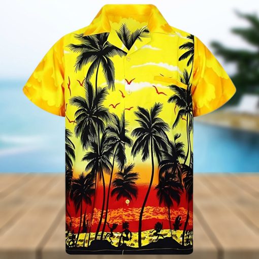 Palm tree yellow high quality unisex hawaiian shirt
