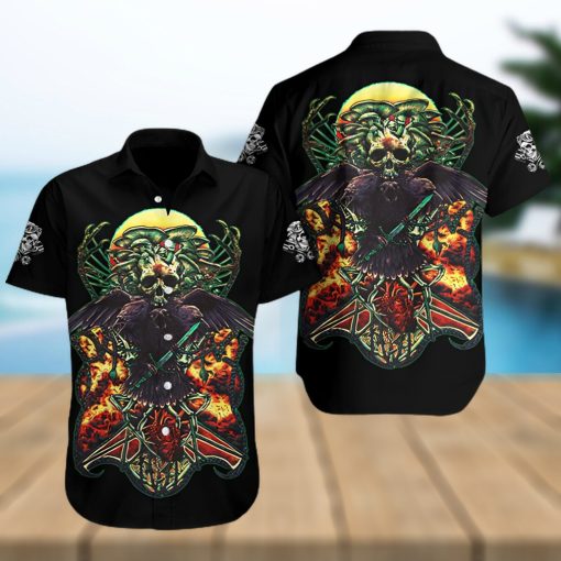 Raven Human Skull Hawaiian Shirt Summer Button Up For Men Women Couple