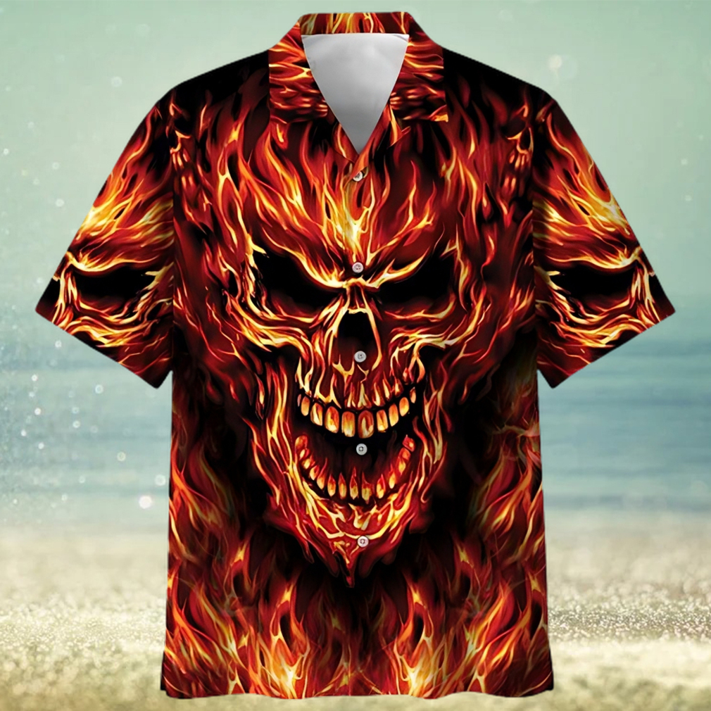 Red Flame Skull Art – Skull Unisex Hawaiian Shirt Summer Hawaiian