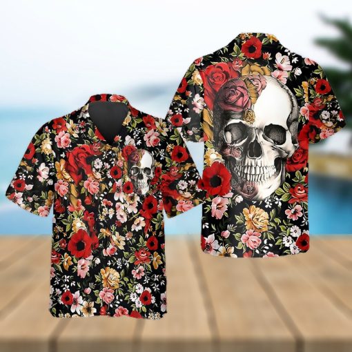Red Flower Happy Summer Skull Hawaiian Shirt
