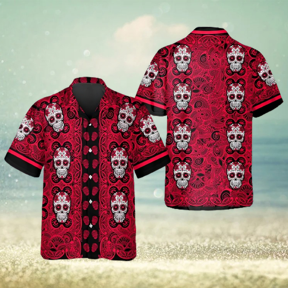 Red Pattern Color Skull Hawaiian Shirt