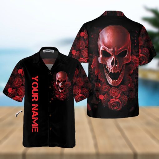 Red Rose Gothic Skull Custom Name Hawaiian Shirt For Men Women Adult