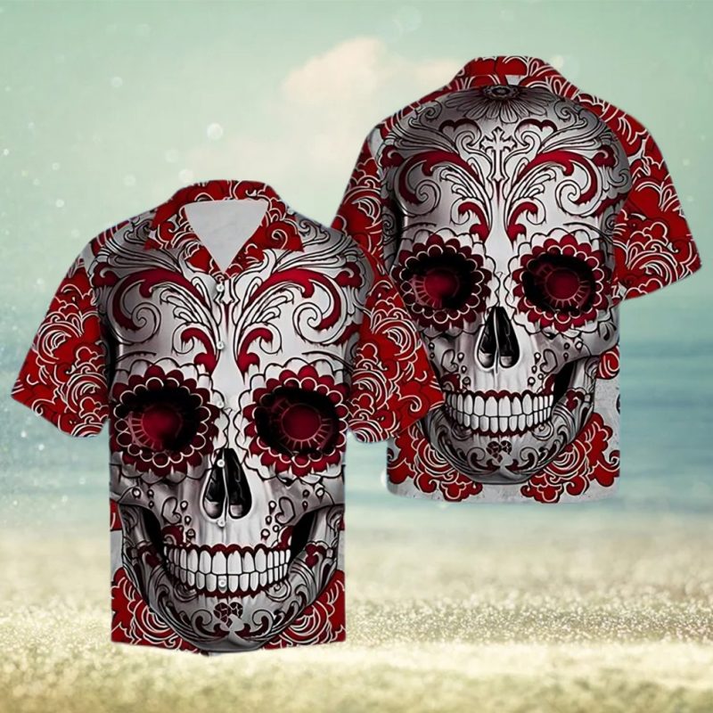 Red Skull Floral Tropical Hawaiian Shirt