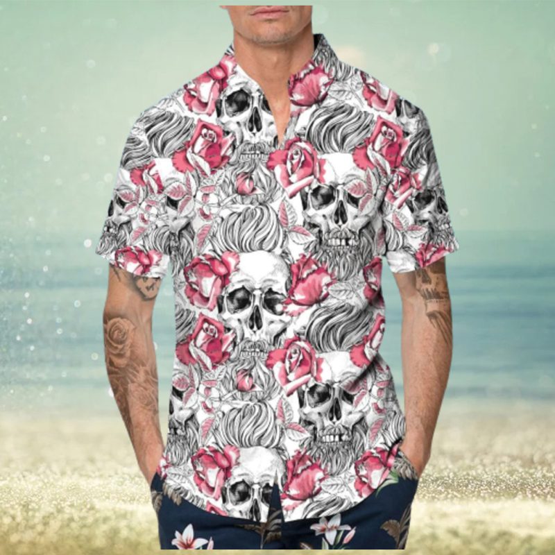 Rose Pattern Happy Summer Skull Hawaiian Shirt