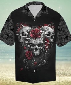 Scary Trio Skull Red Roses Aloha Hawaiian Shirt Colorful Short Sleeve Summer Beach Casual Shirt