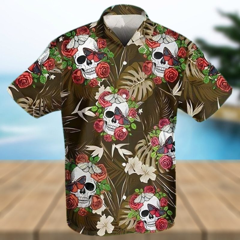 Shop Flowers Skull Summer Vibe Rose Tropical Hawaiian Aloha Shirts