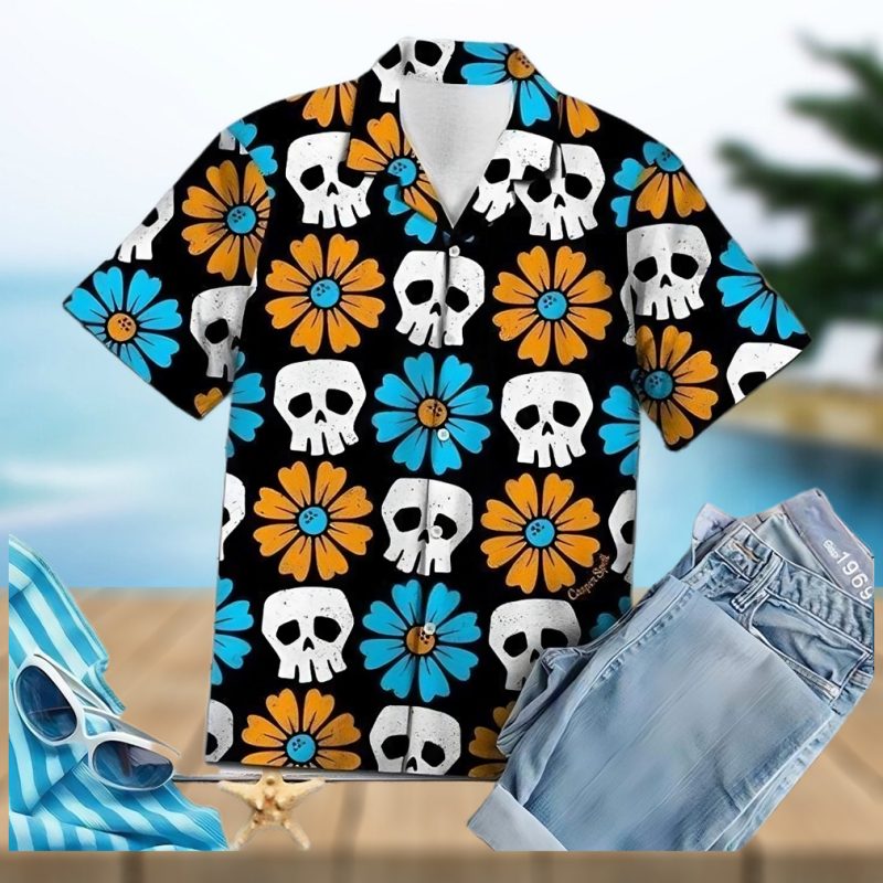 Shop Simple Skull Flowers Hawaiian Aloha Shirts