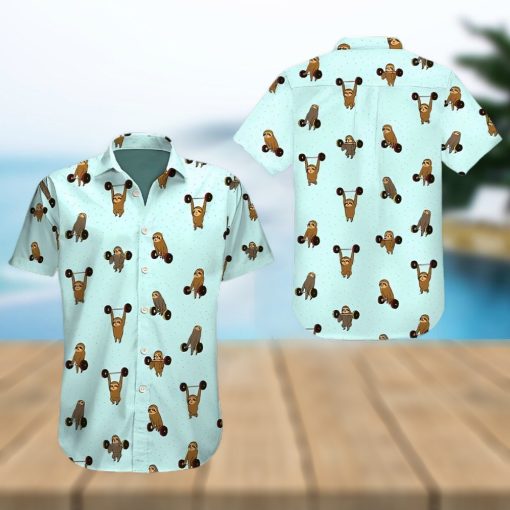 Sloth Lifting Blue High Quality Unisex Hawaiian Shirt