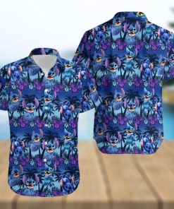 Stitch Cute Blue Purple Hibiscus Floral Coconut Tree Disney Cruise 2023 Disney Hawaiian Shirt