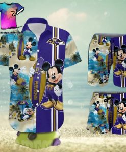 The best selling Baltimore Ravens Mickey Mouse All Over Print Hawaiian Shirt And Beach Shorts