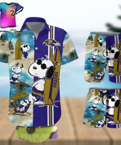 The best selling Baltimore Ravens Snoopy All Over Print Hawaiian Shirt And Beach Short