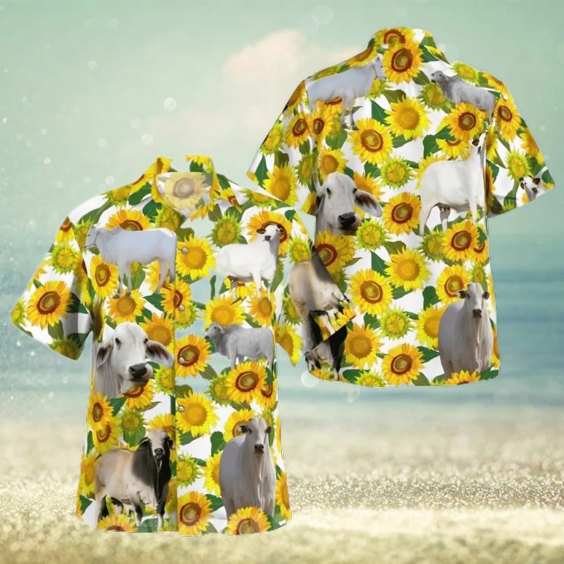 The best selling  Brahman Cattle Lovers Sunflower All Over Print Hawaiian Shirt