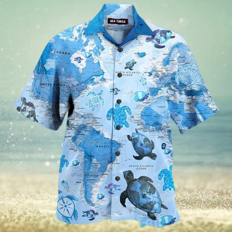 Turtle Blue Map Hawaiian Shirt