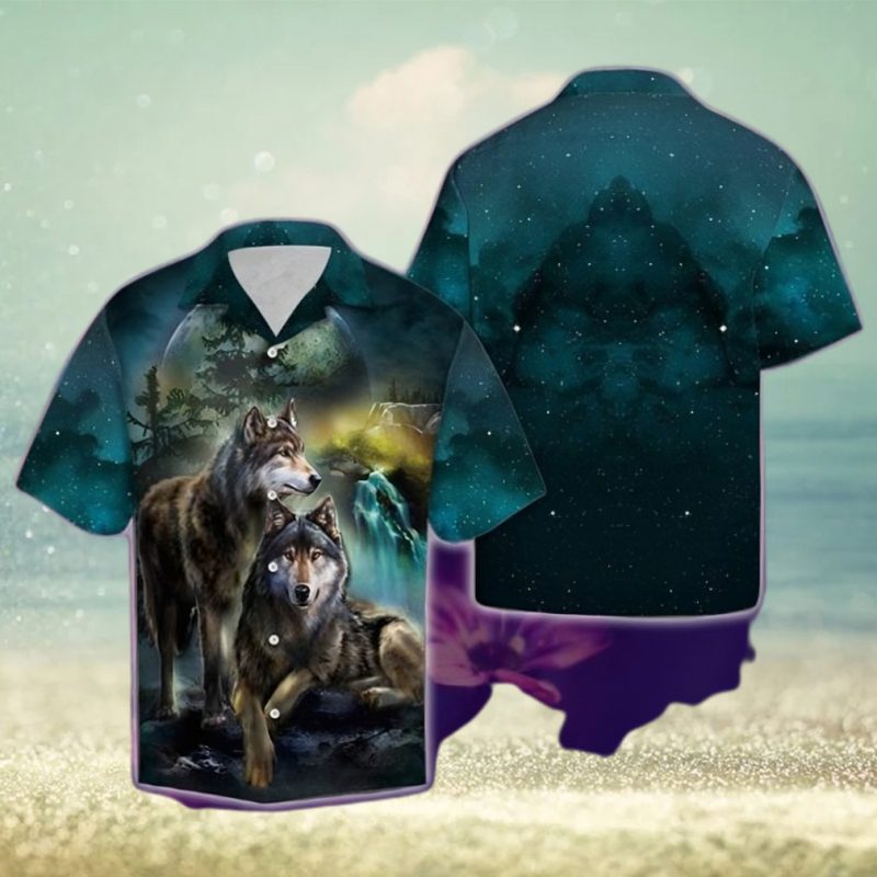 Wolf And Moon Tropical Hawaiian Shirt
