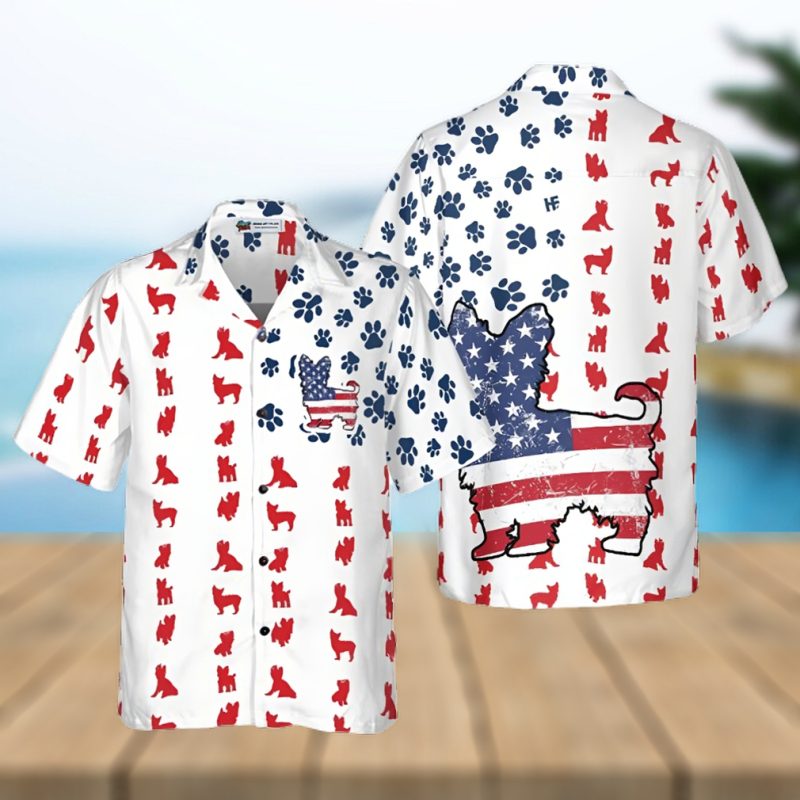 Yorkie American Flag Hawaiian Shirt