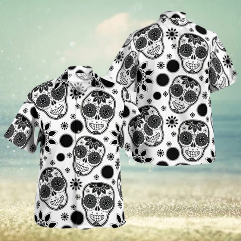 black white art skull trending hawaiian shirt