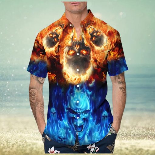 blue fire skull hawaiian shirt