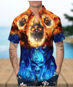 blue fire skull hawaiian shirt
