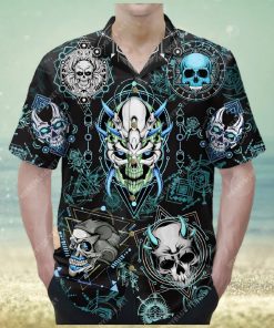 blue geometric skull unisex hawaiian shirt