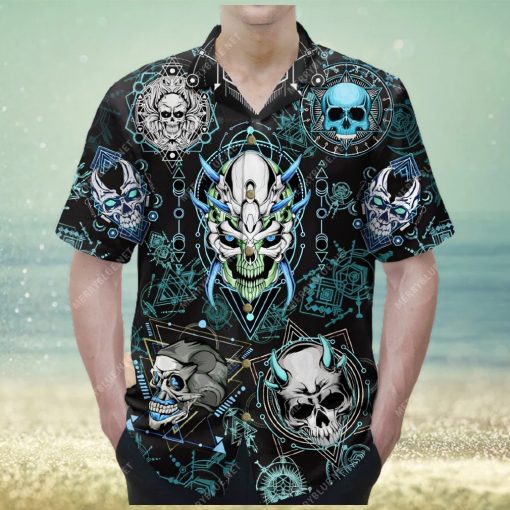 blue geometric skull unisex hawaiian shirt