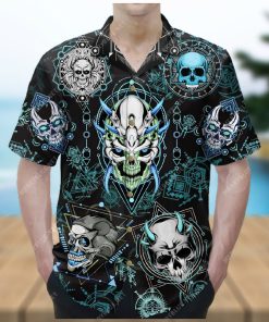 blue geometric skull unisex hawaiian shirt