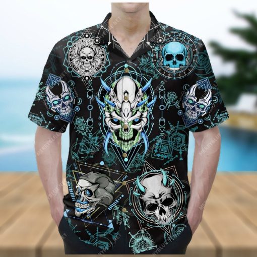 blue geometric skull unisex hawaiian shirt