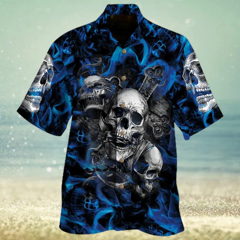 blue skull hawaiian shirt