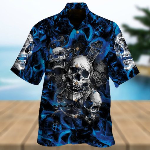 blue skull hawaiian shirt