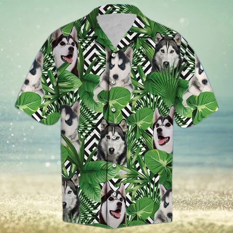 summer exotic jungle siberian husky green unique design unisex hawaiian shirt