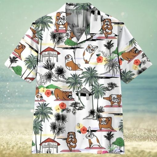 3d Bulldog Yoga Hawaiian Button Up Shirt Mens Womens