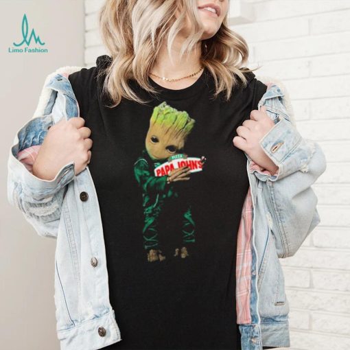 Baby groot hug pizza papajohn logo 2023 t shirt