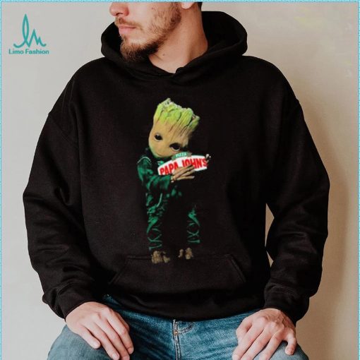 Baby groot hug pizza papajohn logo 2023 t shirt