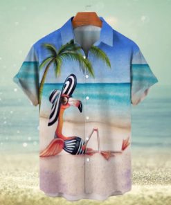 Beach Flamingo Print Men’s Hawaiian Short Sleeve Shirt