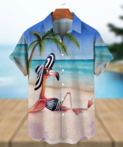 Beach Flamingo Print Men's Hawaiian Short Sleeve Shirt