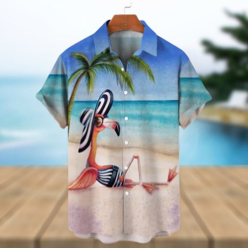 Beach Flamingo Print Men’s Hawaiian Short Sleeve Shirt