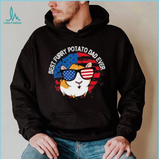 Best Furry Potato Dad Ever Sunglasses American Flag Guinea Pig Domestic Cavy T Shirt
