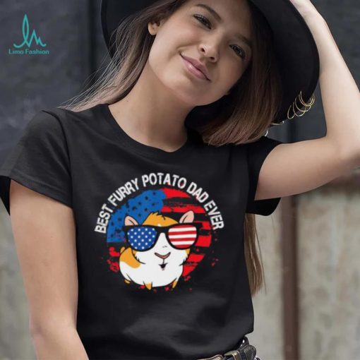 Best Furry Potato Dad Ever Sunglasses American Flag Guinea Pig Domestic Cavy T Shirt