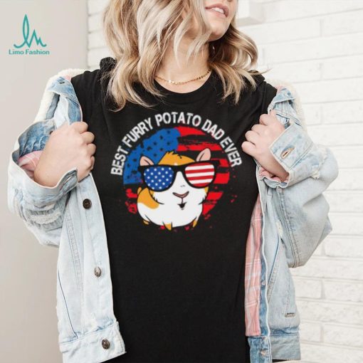 Best Furry Potato Dad Ever Sunglasses American Flag Guinea Pig Domestic Cavy T Shirt
