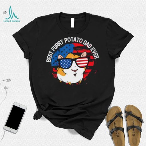 Best Furry Potato Dad Ever Sunglasses American Flag Guinea Pig Domestic Cavy T Shirt