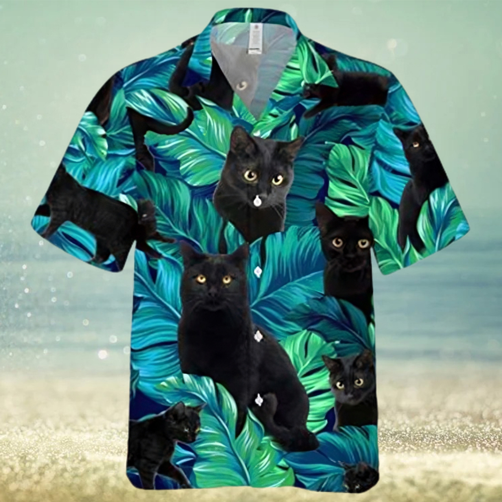 Black Cat On Summer Palm Tree Aloha Hawaiian Shirt Black Cat On Summer Palm Tree Aloha Hawaiian Shirt