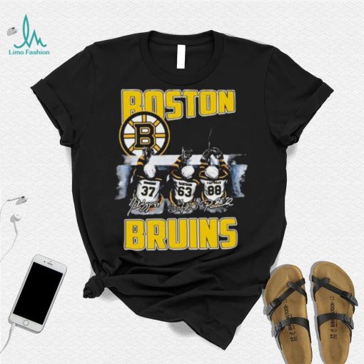 Boston Bruins Teams Brad Marchand , Patrice Bergeron & David Pastrnak Signatures Shirt