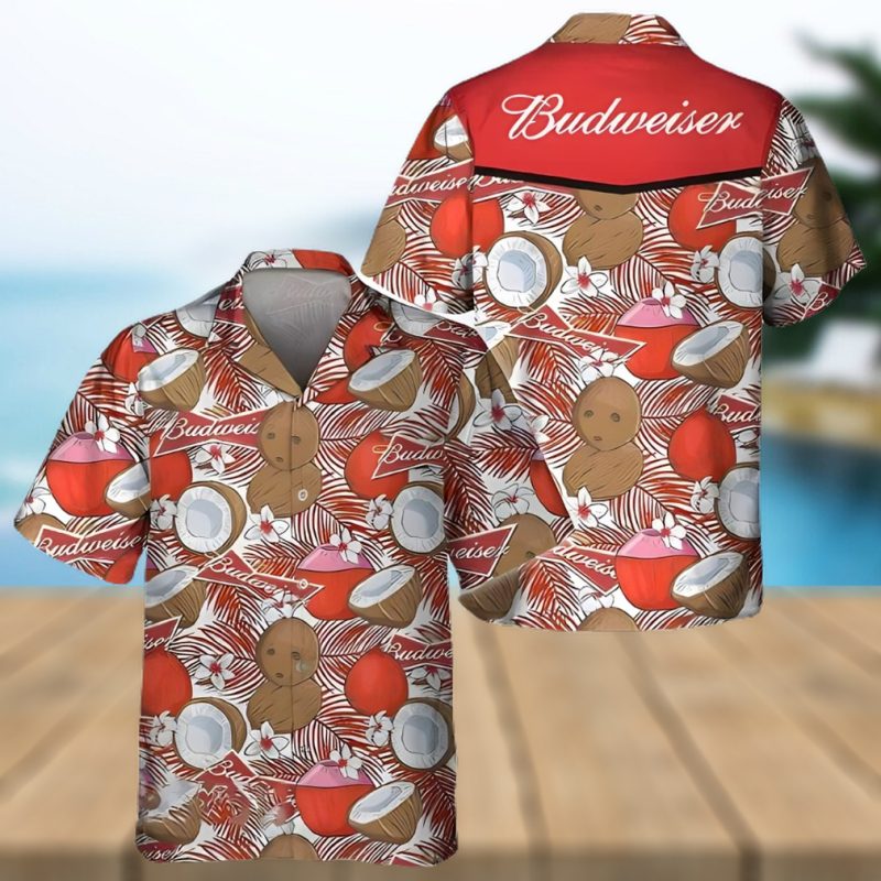 Budweiser Beer Hawaiian Shirt Tropical Coconut Pattern