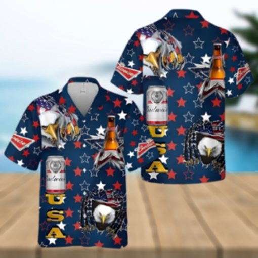 Budweiser Beer Hawaiian Shirt USA Flag Eagle Independence Day 4th Of July