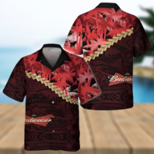 Budweiser Hawaiian Shirt Palm Tree Blend Polynesian Pattern Beer Lovers Gift