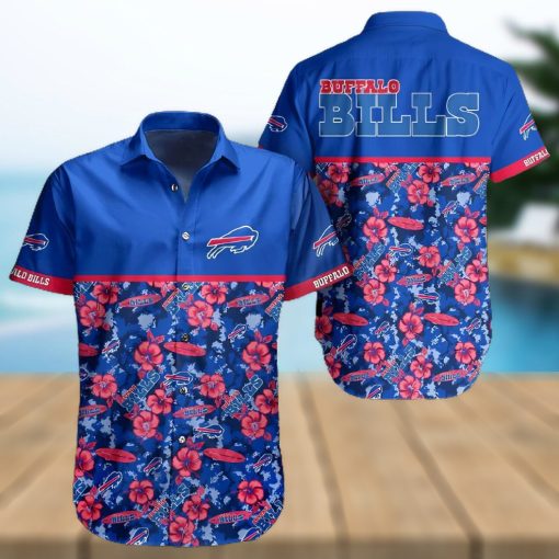 Buffalo Bills Hawaiian Shirt, Blue Red Flowers, Unique Hawaiian Shirt