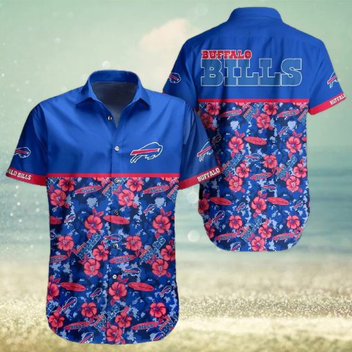 Buffalo Bills Hawaiian Shirt, Blue Red Flowers, Unique Hawaiian Shirt